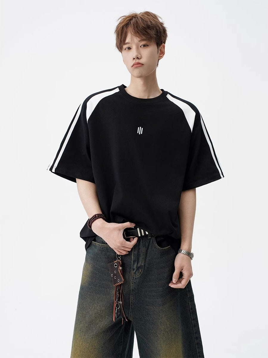 2025New Trendy Ice Silk Short Sleeves t Men's Round Neck Pullover Top Summer American Style Heavy Loose T-Shirt