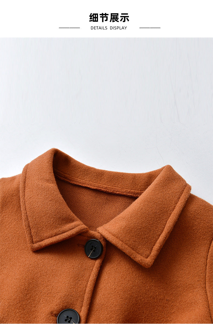 Cross-Border E-commerce Children's Coat Autumn Girls' Bow Thickened Korean Style Mid-Length Woolen Coat Manufacturer Wholesale