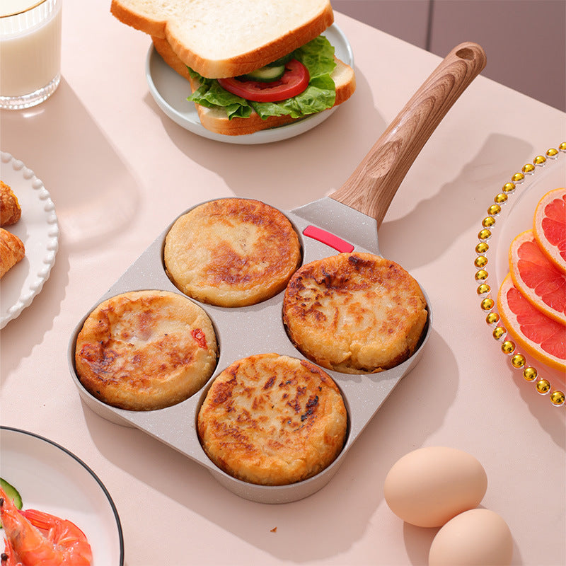 【Source Factory】Foreign Trade Hot-Selling Maifan Stone Four-Hole Egg Frying Pan 3-in-1 Non-Stick Breakfast Pan