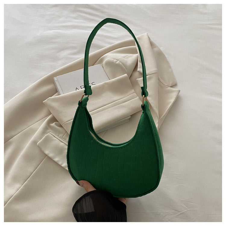 Solid Color Elegant Women's Bag2024Trendy Korean Style Autumn Winter New Stone Pattern Underarm Bag Casual Shoulder Handbag