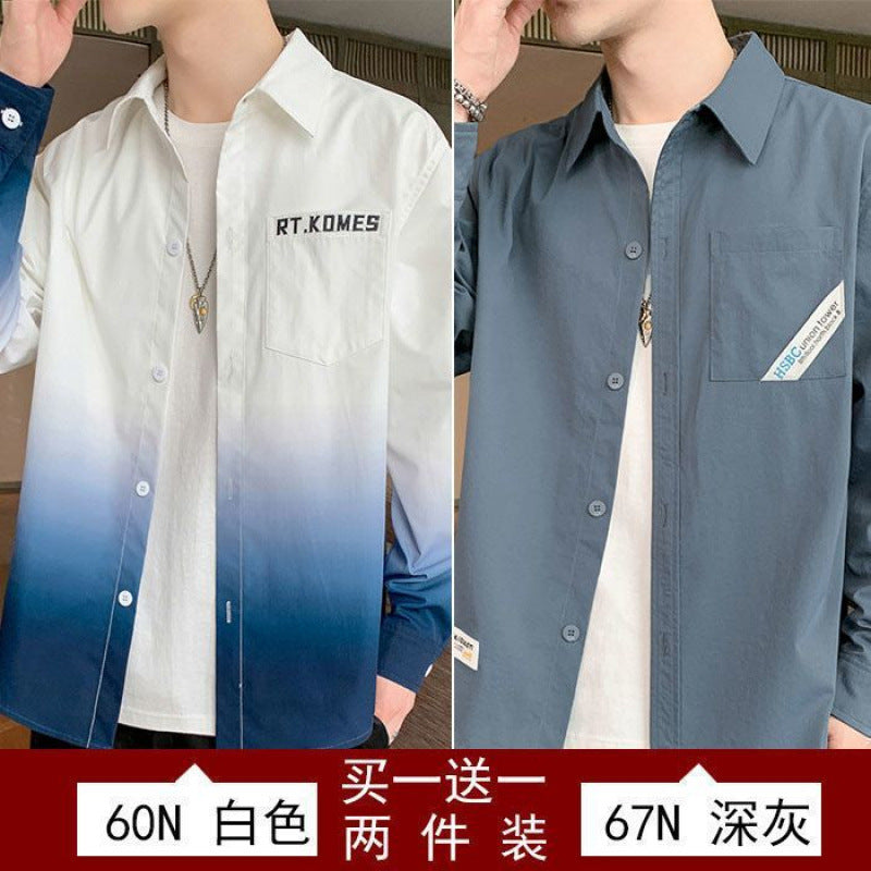 Gradient Long Sleeve Shirt for Men, Spring and Summer Loose Thin Jacket, Korean Style Trendy Casual ins Fashion Brand Sunscreen Shirt