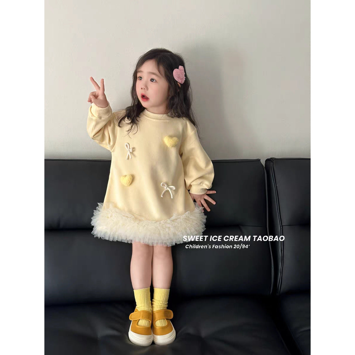 Sweet Little Girl's Sweatshirt Dress Spring and Autumn Outfit2025New stylish baby girl puffy dress sweet mid-length princess dress