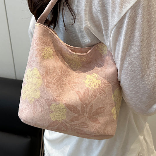Lady's New Chinese Style Starlight Dream Tote Bag Black Shoulder Bag Embroidered Flower Vintage Handbag