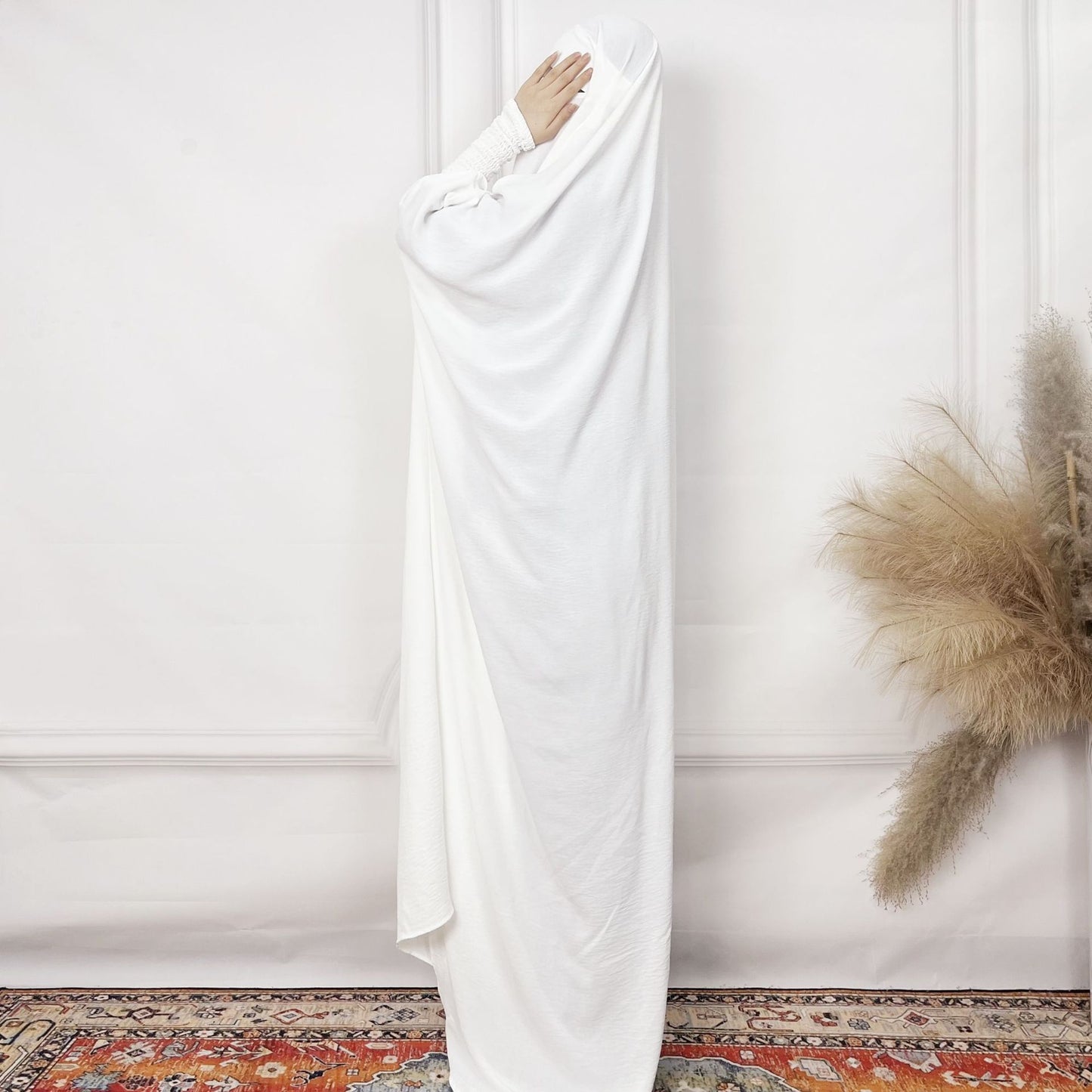 2024AliExpress Amazon Women's Dress Middle East Dubai One-Piece Solid Color Long Sleeve Prayer Robe