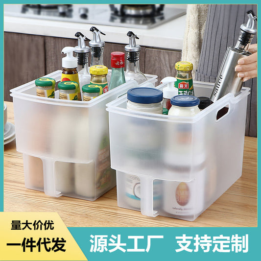 Kitchen Cabinet Storage Box Hanging Cabinet Organizer Handle Refrigerator Transparent Storage Basket with Handle High Storage Box