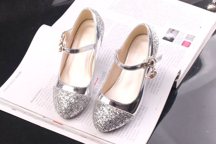 Girls' Leather Shoes Korean Style High Heel Princess Shoes Frozen Silver Children's Dance Shoes Elsa Shoes Summer