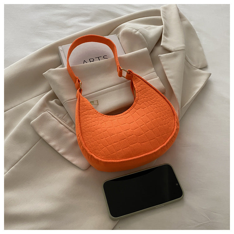 Solid Color Elegant Women's Bag2024Trendy Korean Style Autumn Winter New Stone Pattern Underarm Bag Casual Shoulder Handbag