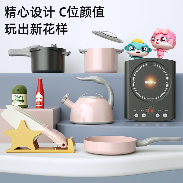 Free shipping children's pretend play kitchen toys Girl Cooking Induction Cooker Stir-fry Vegetable Fruit Cutting Fun Knife Holder Kitchenware
