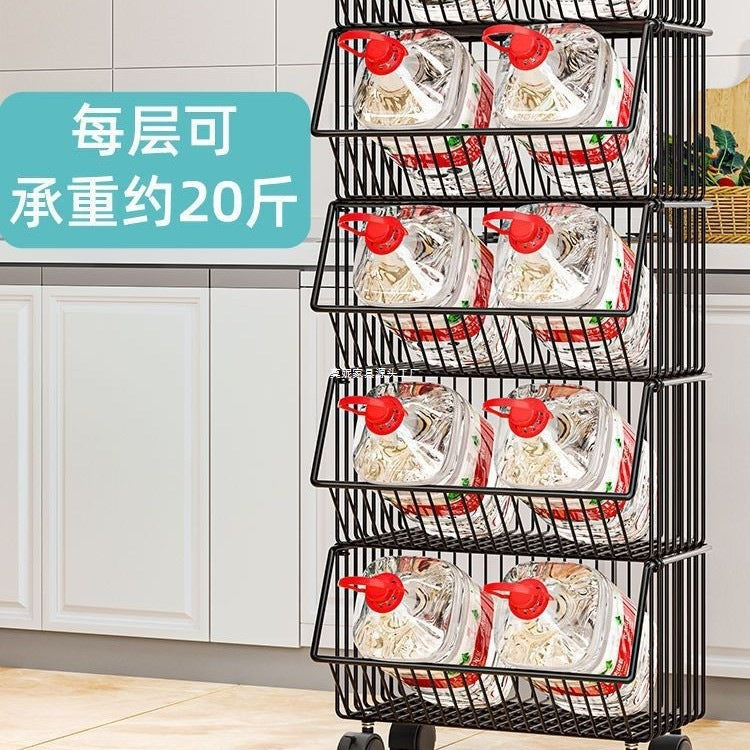Kitchen Storage Rack Multi-layer Floor-standing Fruit Vegetable Household Mobile Trolley Toy Basket Organizer