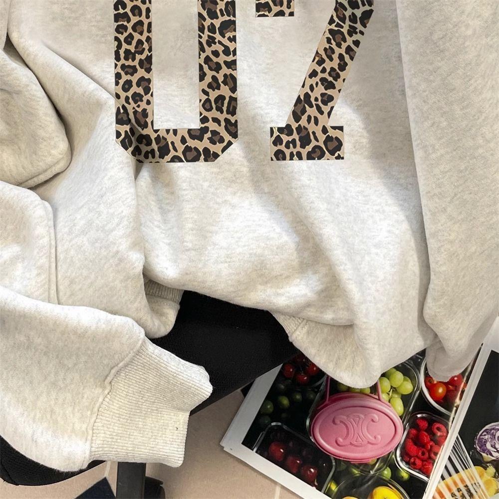 2025New Super Hot Lazy Style Leopard Print Digital Sweatshirt for Women Loose Fit Couple Versatile Long Sleeve Top Trendy
