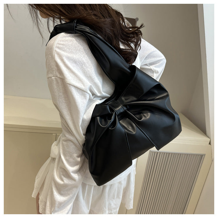 Korean Style Casual Underarm Women's Bag2025New Simple Bowknot Design Tote Bag Simple Handheld Shoulder Bag