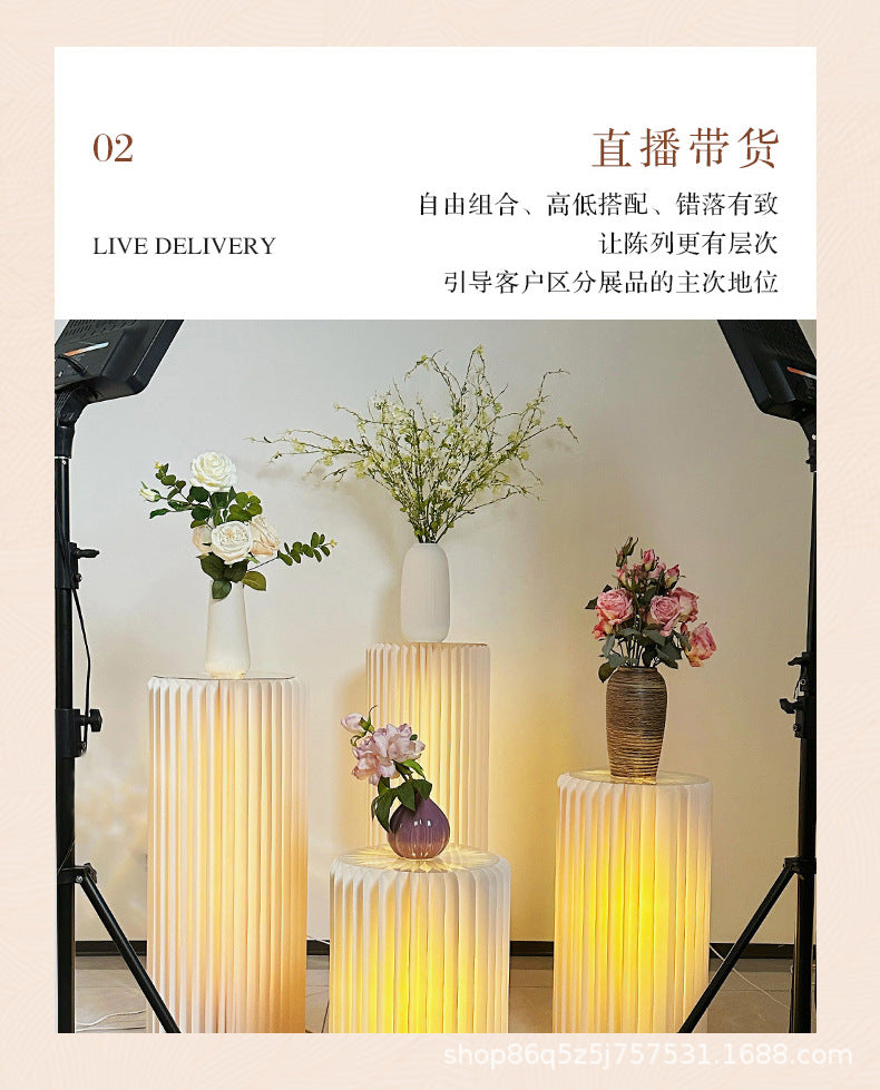 【Firefly Lantern】Live Streaming Background Decoration Foldable Round Column Paper Roman Column Folding Column Road Guide Ornament