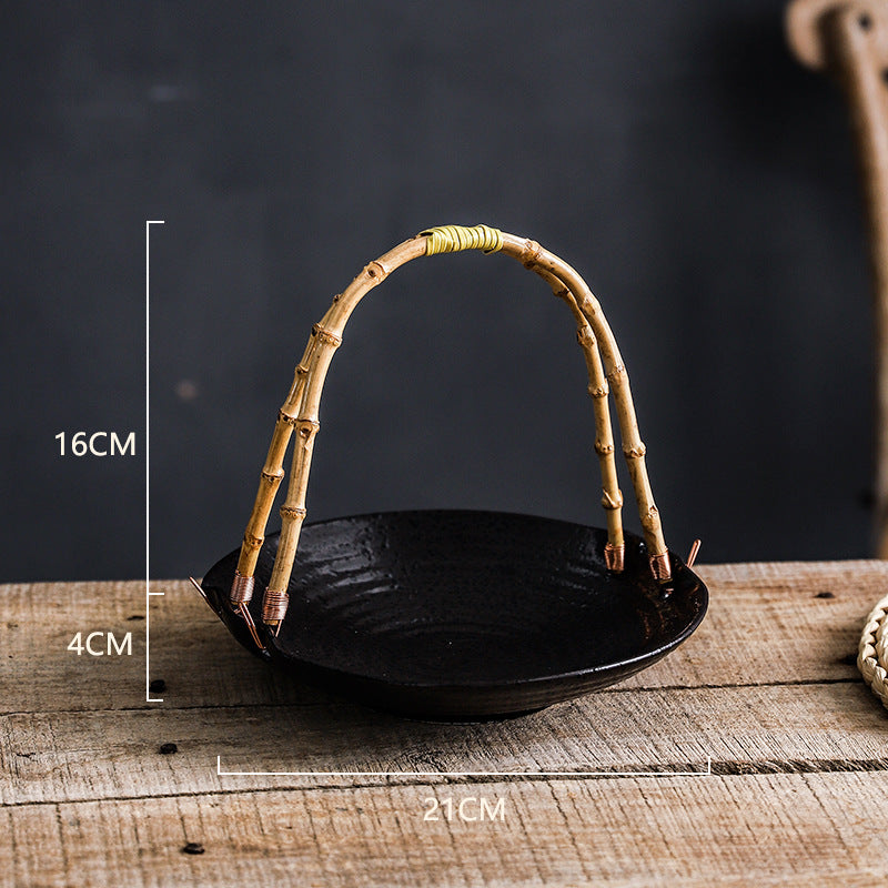 Creative Ceramic Dish Plate Handheld Basket Hotel Specialty Plate Fruit Plate Nut Plate Restaurant Ceramic Plate Display Plate
