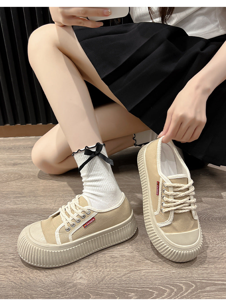Summer New Trendy Women's Shoes Korean Style Canvas Shoes Thick Sole Loafers Fashion ins White Sneakers Platform Shoes Soft Sole