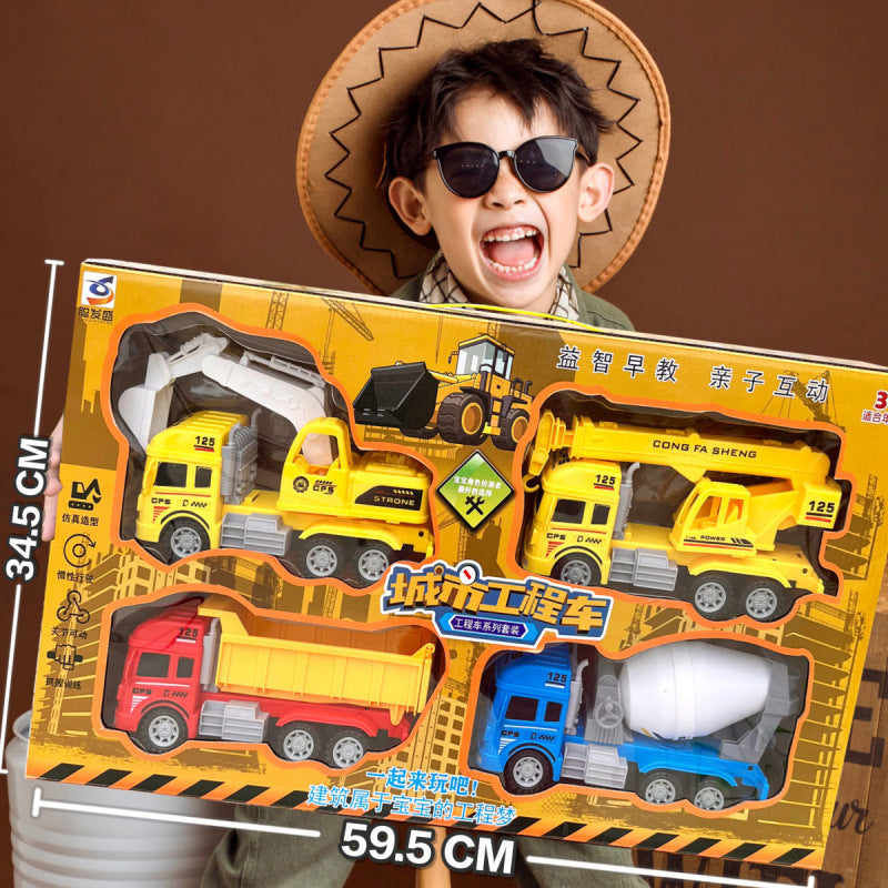 Durable Children's Toy Car Pull-Back Car Simulation Excavator Engineering Vehicle Fire Truck Airplane Model Boy's Gift