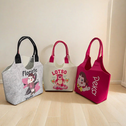 New Trendy Cartoon Felt Bag Printed Felt Tote Bag Large Capacity Exquisite Student Bag Travel Bag Storage Bag