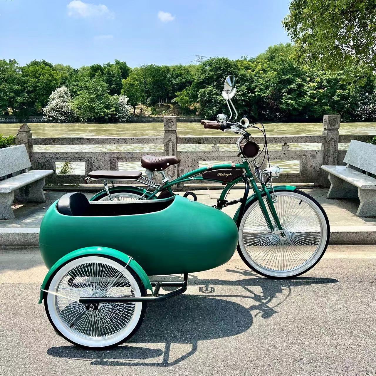 Comfortable Three-Wheel Bicycle High-End Park Display Side Bucket Drag Bucket Bicycle Dense Spokes High-End Side Three-Wheel