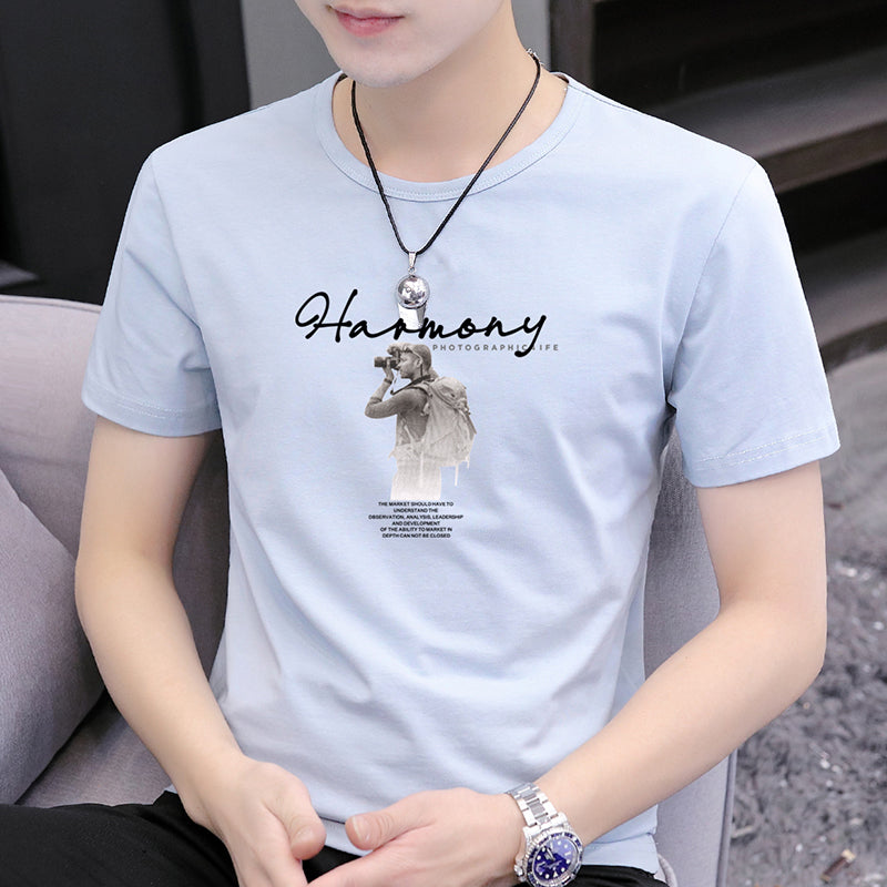 Summer New Men's Short Sleeve t Simple Half-Sleeve Summer Printed Top Versatile Student T-Shirt