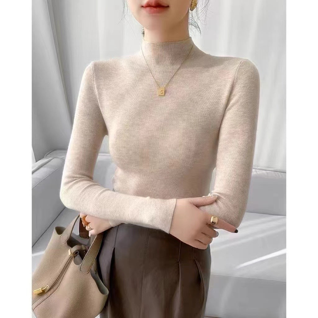 Anchor Red Autumn Winter New High-Quality Wool Base Shirt Women's Half Turtleneck Superfine Wool Sweater Korean Style