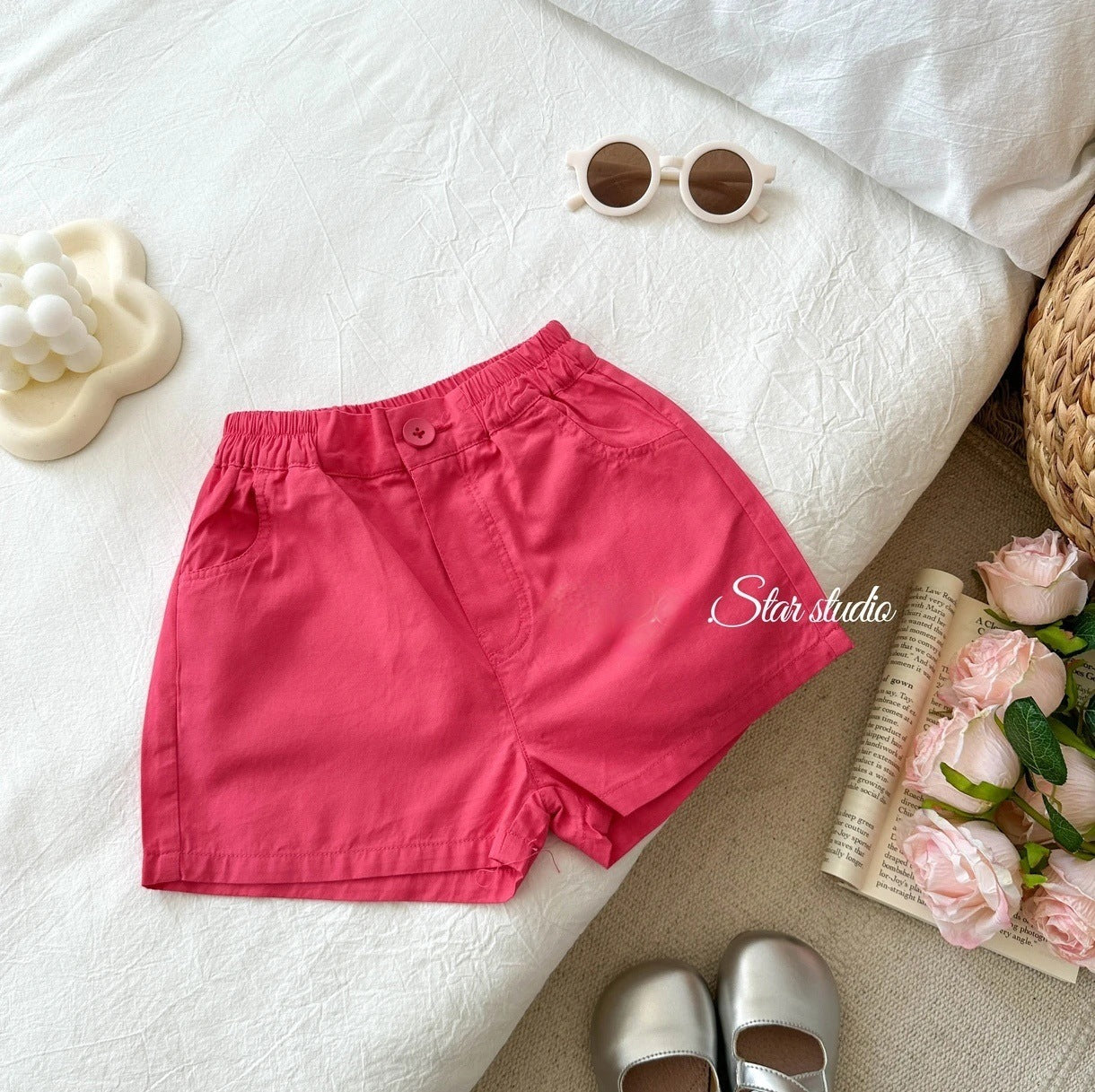 【Little Salted Lemon Seven】Summer New Korean Style Girls' Casual Cute Children's Shorts Baby Solid Color Five-Point Shorts Trendy