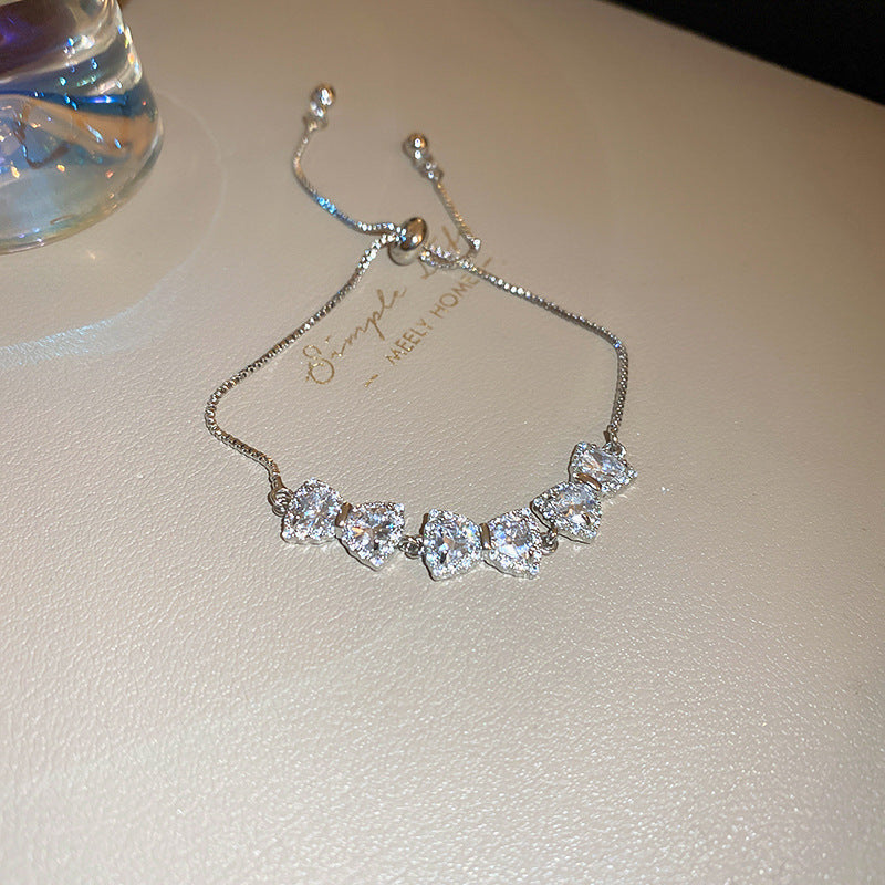 Xiaohongshu Same Style Hot-Selling Zircon Bracelet Light Luxury Niche Exquisite High-End Feel Adjustable Pull Jewelry for Women