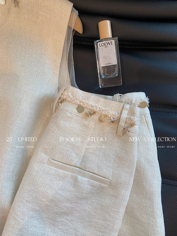 【Self-produced and self-sold, can accept orders】Shell Beaded Set for Women Summer Playful Youthful Versatile Shorts Two-Piece Set