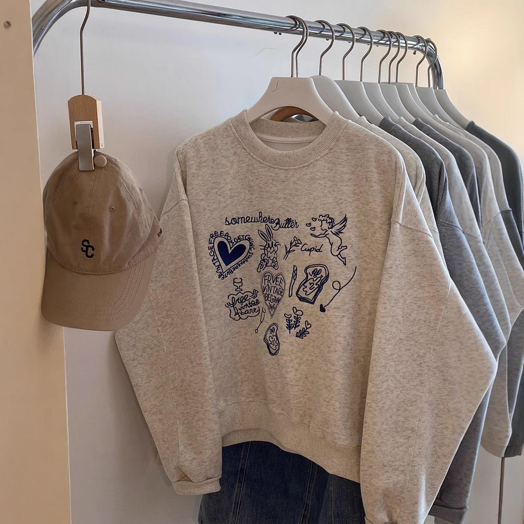 Brand Foreign Trade Cut Label Clearance Special Counter Withdrawal American High Street Fun Casual Pattern Print Crew Neck Sweatshirt