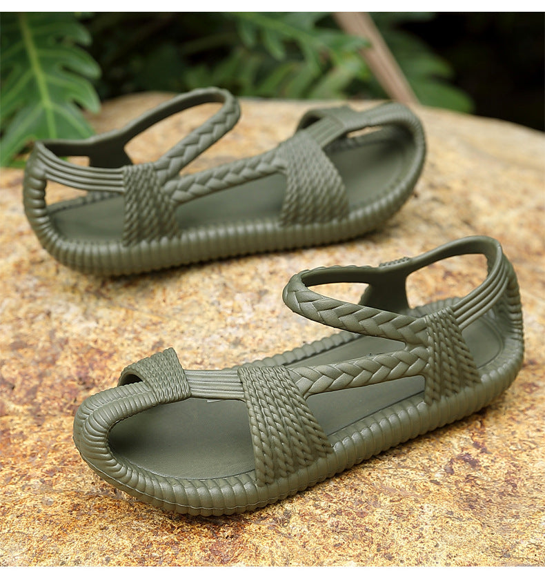 Men's Summer Straw Sandals Hollow Handmade Woven Roman Sandals Vietnamese Slippers Soft Sole Personality Beach Sandals