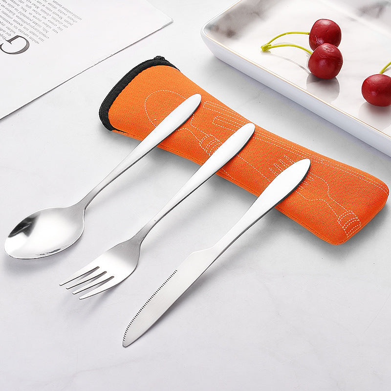 Stainless Steel Western Steak Knife Fork Spoon Cloth Bag Portable Western Cutlery Three-Piece Set Creative Gift Set Cross-Border Source