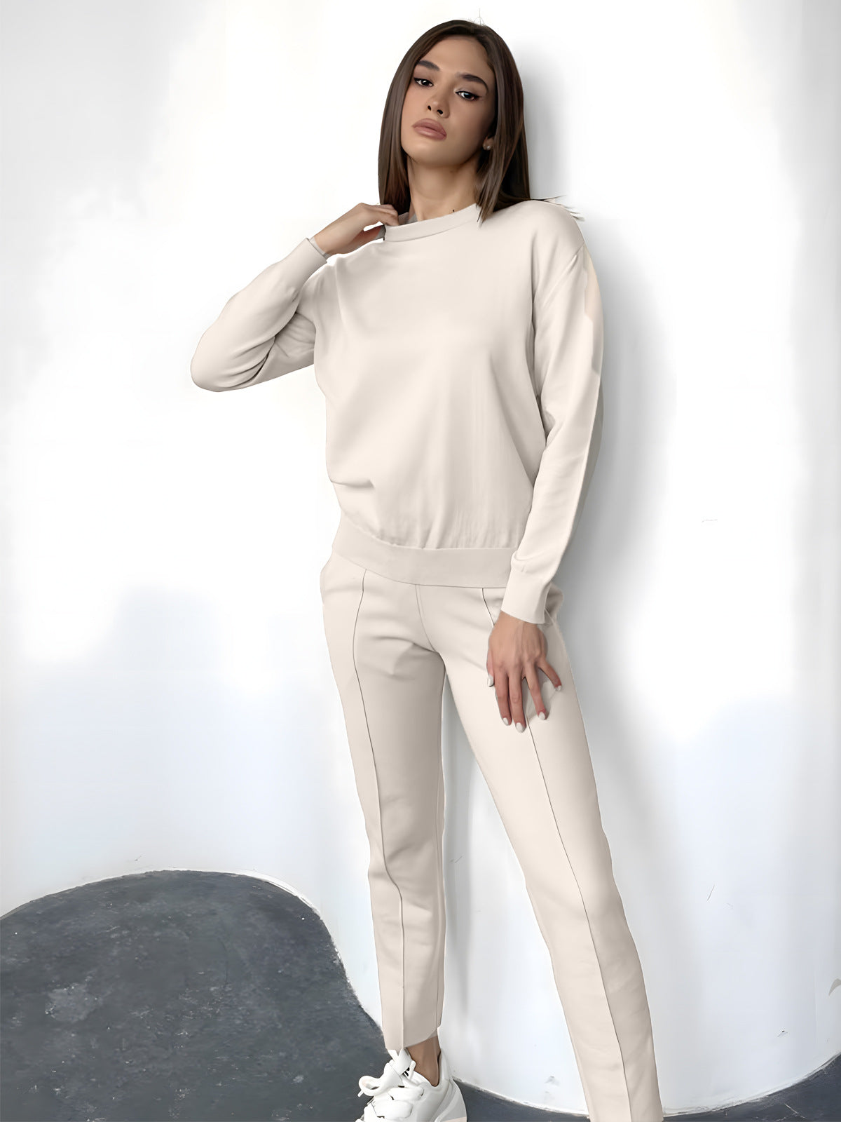2025Autumn and Winter New ins Women's Loose Round Neck Sweater Set with Carrot Pants European and American Knitted Sets