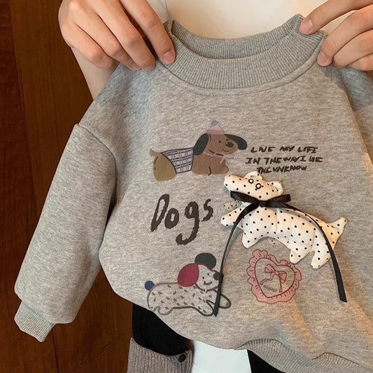 Sweet Little Girl Fleece Sweatshirt New Winter Outfit for Little Girls Korean Style1-8Two-piece set with integrated fleece