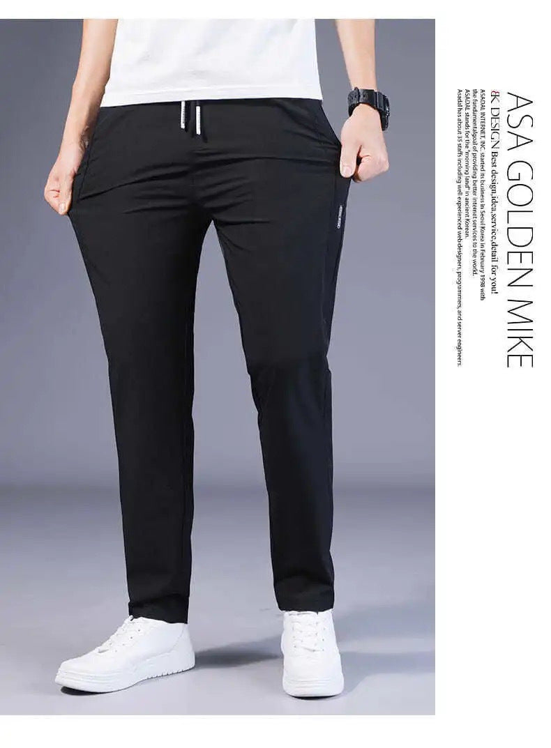 Men's Ice Silk Pants Loose Breathable Straight Slim Casual Pants Summer Thin Long Pants Stretch Men's Sports Wholesale