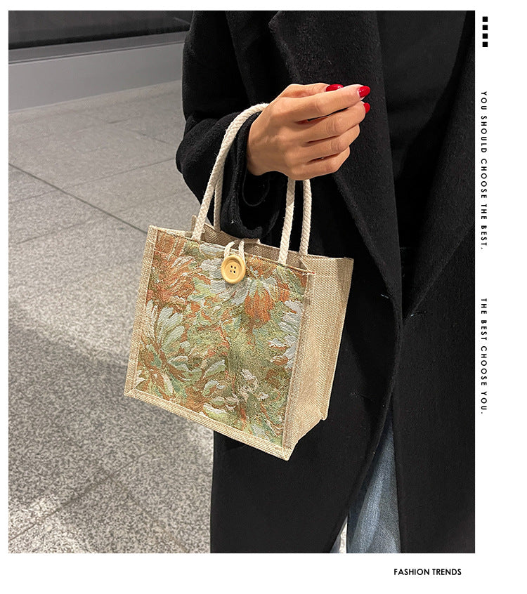 Student Korean Style Handbag Women Fashion Linen Lunch Bag New Japanese Style ins Canvas Tote Lunch Box Bag
