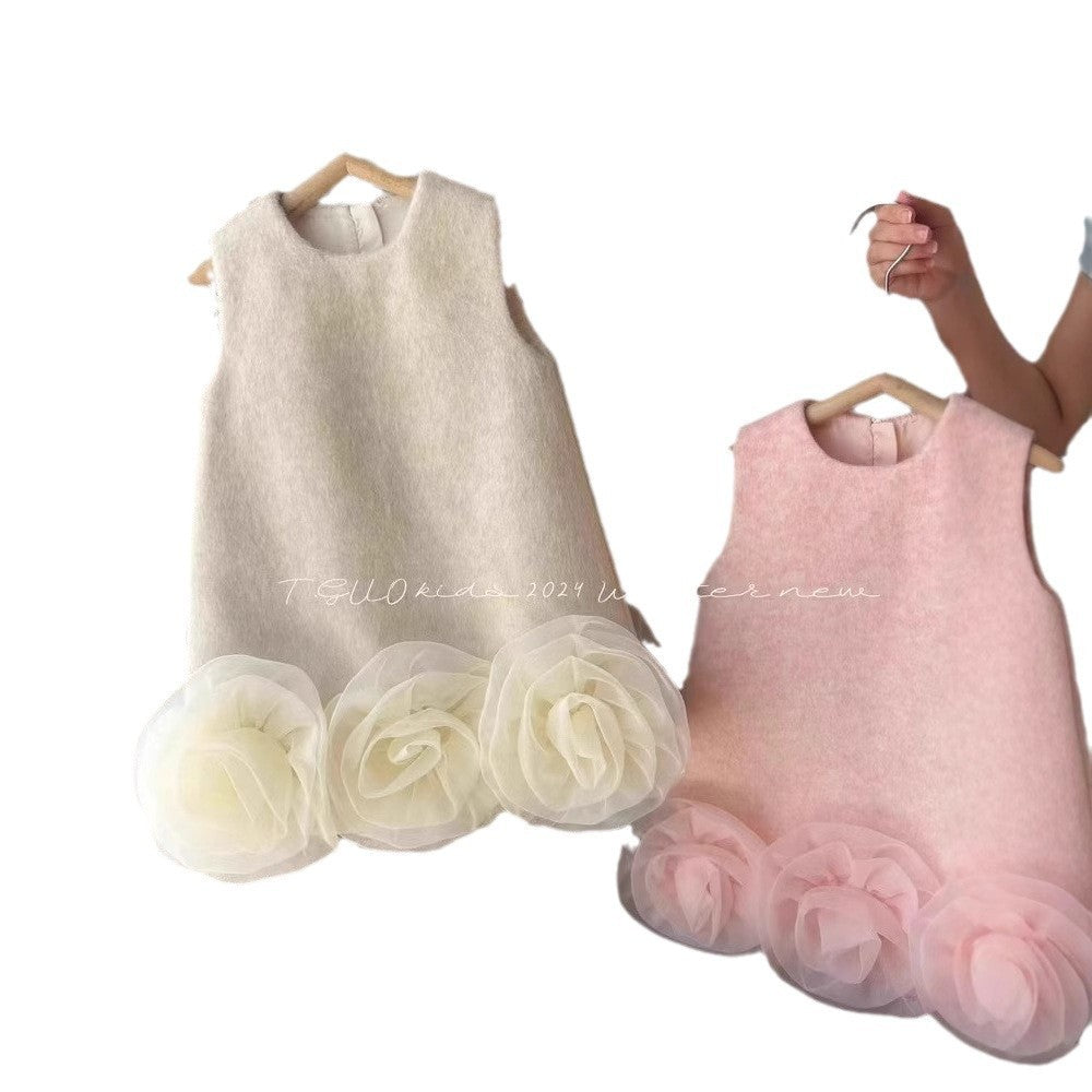 Sweet Little Girl's Little Chanel Style Dress New Children's Autumn Winter Girl's First Birthday Dress Floral Tank Dress