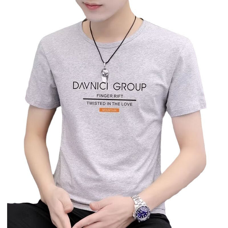 T Solid Color Short Sleeve T-Shirt2025New Short Sleeve Men's Summer Round Neck Trendy Printed Top Half Sleeve Personalized Print