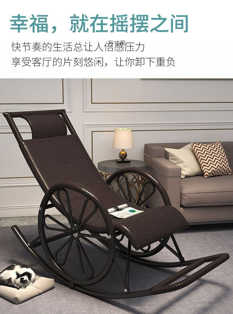 Rocking Chair Recliner Rocking Lazy Chair Rattan Chair for Adults Home Outdoor Living Room Balcony Nap Elderly Leisure Rattan Chair Factory