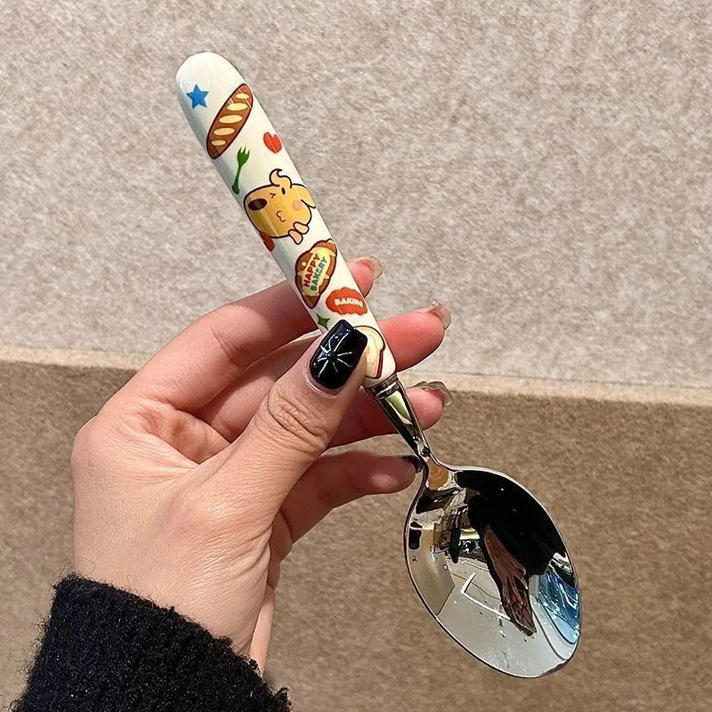 Student Dormitory Home Cute Bread Dog Tableware Set Spoon Fork Three-piece Portable Kitchen Supplies Cartoon Creative