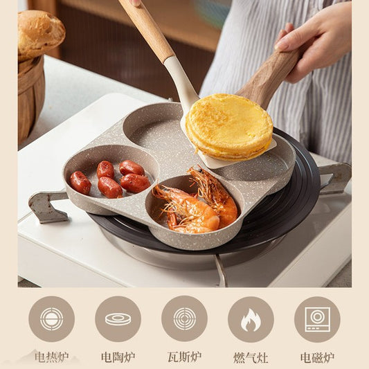 【Source Factory】Foreign Trade Hot-Selling Maifan Stone Four-Hole Egg Frying Pan 3-in-1 Non-Stick Breakfast Pan