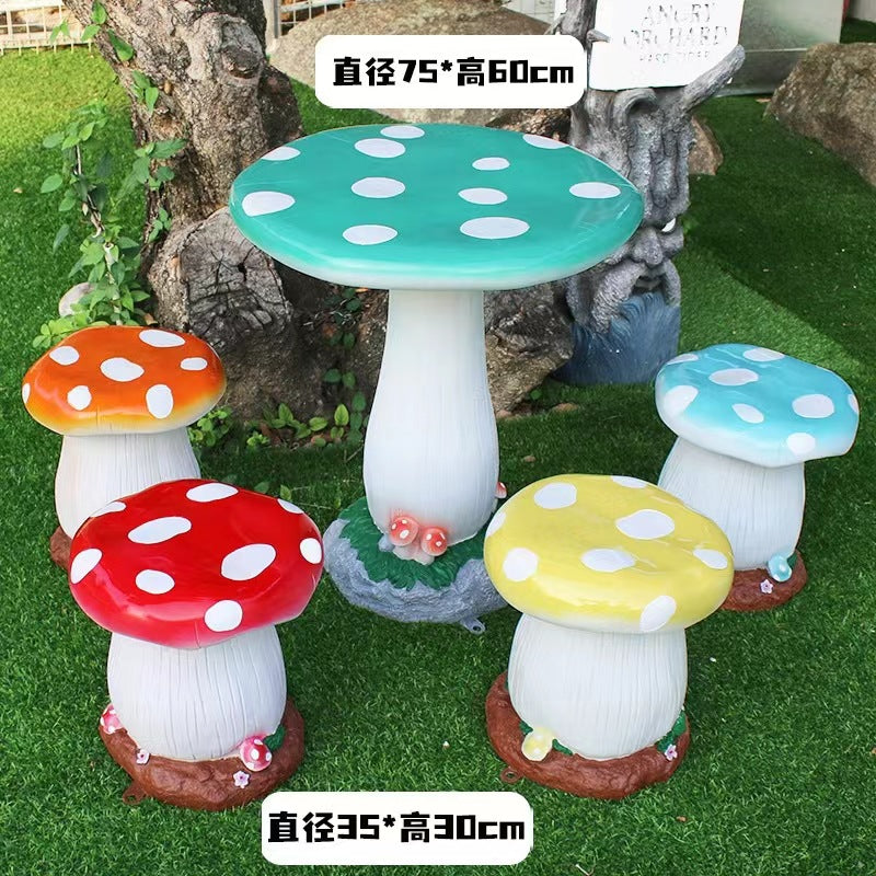 Outdoor fiberglass mushroom table and chair ornament Yard Table Courtyard Garden Kindergarten Garden Landscape Sculpture Ornament