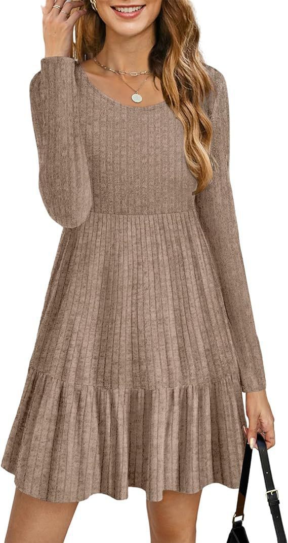2023Autumn and Winter TEMU Amazon European and American Women's Fashion Cross-Border New Striped Round Neck Knitted Sweater Dress for Women