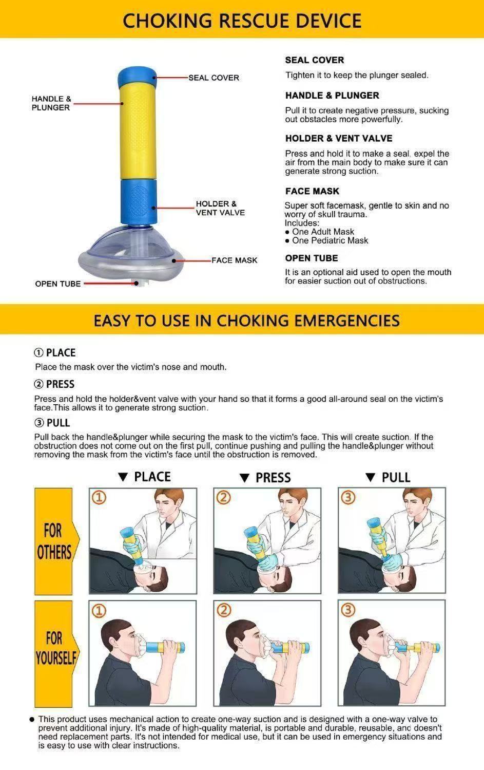 Heimlich Emergency Tool Anti-Choke Device Face Shield Throat Negative Pressure Suction Device Baby Anti-Suffocation Portable Face Shield