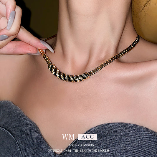 Medieval vintage Necklace Real Gold Plated Diamond-Studded Curved Oil Drop Collarbone Chain Light Luxury High-End Necklace Wholesale