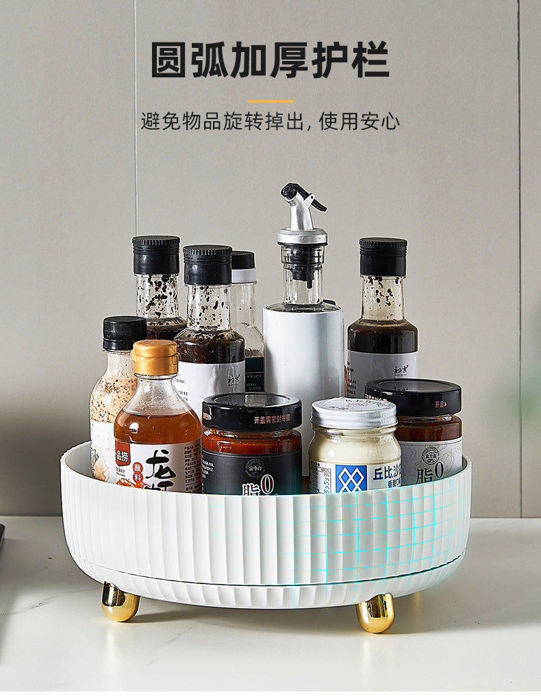 Cross-Border Rotating Spice Rack Multi-Functional Kitchen Desktop Storage Round Fruit Tray Cosmetic Storage Box