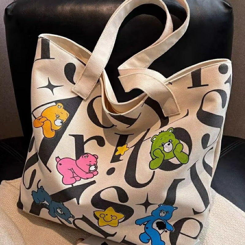 Student Canvas Bag for Women, Large Capacity Tote Commuter Bag, Versatile Printed Mommy Bag, Handheld Shoulder Bag, Shopping Bag for Women