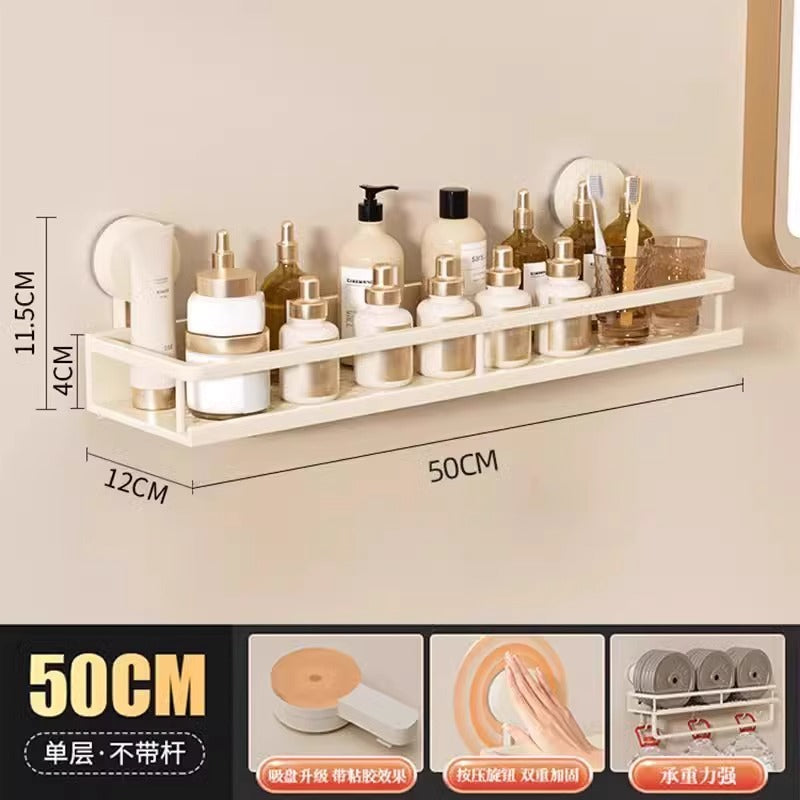 Space Aluminum Bathroom Suction Cup Storage Rack Wall-Mounted No-Drill Towel Rack Washstand Multifunctional Organizer