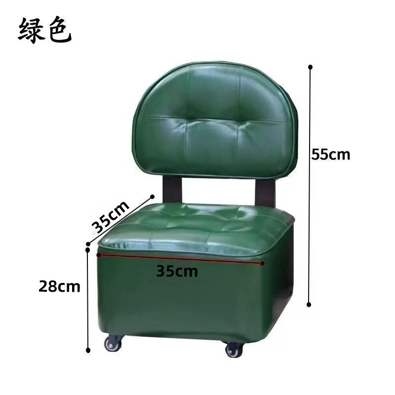 Home Small Stool Living Room Rocking Chair Solid Wood Backrest Rotating Caster Low Stool Entrance Shoe Changing Stool Foot Washing Stool with Wheels
