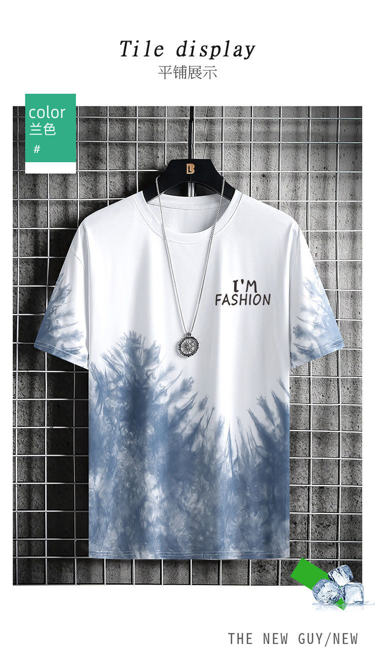 Ice silk short sleeve t Men's Summer T-shirt2025New Trendy Student Youth Half-Sleeve Men's Ice-Sense Ink-Splash T-Shirt