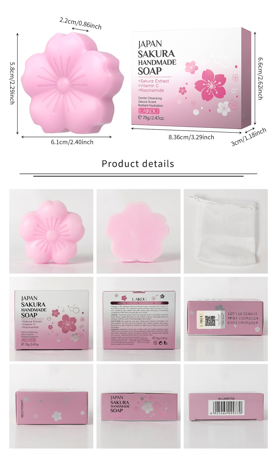 Plant Essential Oil Cherry Blossom Perfume Soap Refreshing Fragrance Bath Soap Full Body Use Long-lasting Scent Handmade Soap Export Soap