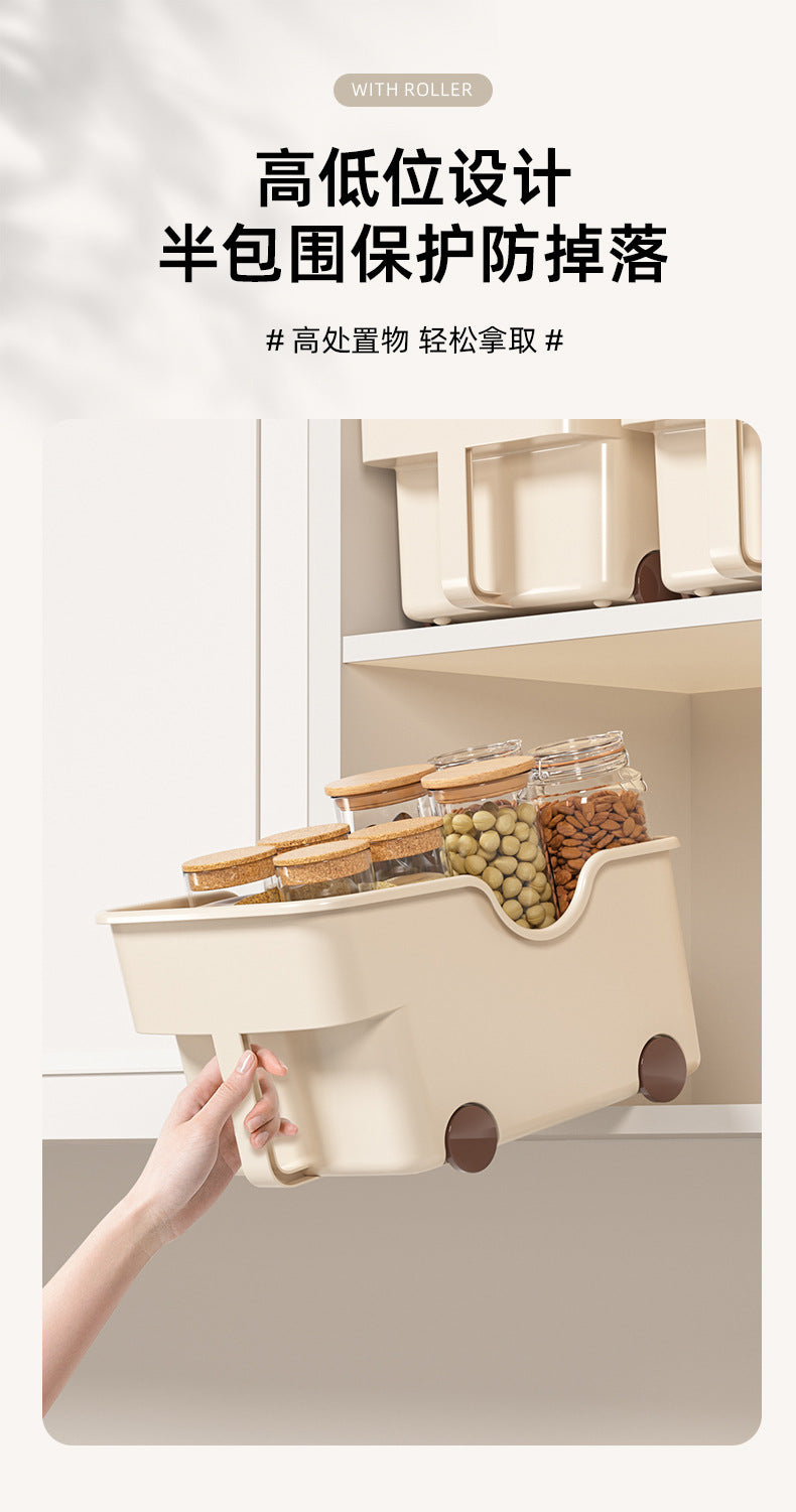 25New Year Storage Box PP Kitchen Cabinet with Handle and Wheels, Toy Spice Cabinet, Storage Box