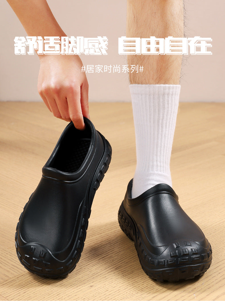 Chef Shoes for Men Spring Non-Slip Waterproof Oil-Proof Kitchen Shoes Black Thick Sole Slip-On Work Shoes for Women